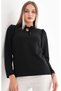 Black Ruffled Collar Blouse Stretch Fabric Crepe - 7