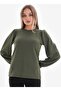 Khaki Balloon Sleeve Lycra Crepe Blouse - 4