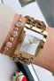 Women's Watch with Special Boxed Chain 3 Atm Waterproof Gold Color Steel Band + Bracelet Hmby2041C1 - 4