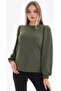 Khaki Balloon Sleeve Lycra Crepe Blouse - 5