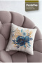 Blue Flower and Crescent Patterned 4-Piece Digital Printed Decorative Throw Pillow Cover 43 X 43 cm Petrol Blue - 5