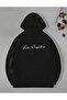 Back and Front Printed City of Angeles Pocketed Hooded Sweatshirt - 2
