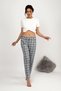 Women's Pajama Bottoms with Ribbon, Super Laci White Square - 3