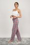 Women's Cotton Plaid Pattern Sleepwear Sweatpants with Ribbon White Square - 2
