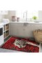 Efe Collection Red Themed Leopard and Antique Patterned Woven Base Vintage Decorative Carpet 34