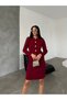 Women's Burgundy Gold Heart Button Detailed Cardigan Skirt Double Knitwear Set - 6