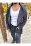 Cardigan Hooded Pocket Natural Cotton Loose Laser Cut Ripped Detailed Knitwear Long Poncho Cardigan - 5