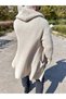 Cardigan Hooded Pocket Natural Cotton Loose Laser Cut Ripped Detailed Knitwear Long Poncho Cardigan - 4