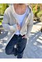 Cardigan Hooded Pocket Natural Cotton Loose Laser Cut Ripped Detailed Knitwear Long Poncho Cardigan
