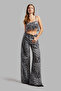 Women's Black White Leopard Color W426 Denim Fabric Palazzo Fit Mid Waist Denim Jean - 2