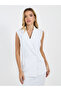 Solid Sleeveless Notch Label Collar Blazer with Wrap Details