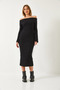 Women's Black Madonna Collar Spanish Sleeve Ribbed Dress 0201 60261176 - 2
