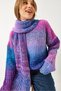 Women's Fuchsia Turquoise Crew Neck Knitted Scarf Sweater Tk241217 60261174 - 5