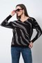 Black V-Neck Zebra Pattern - Lycra Comfort Knitwear Women's Model, New Season - 3