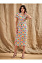 All Over Print V Neck Sheath Midi Dress - 6