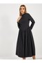 Pleated Drop Waist Detail A-Line Midi Dress - 5