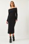 Women's Black Madonna Collar Spanish Sleeve Ribbed Dress 0201 60261176 - 4