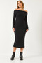 Women's Black Madonna Collar Spanish Sleeve Ribbed Dress 0201 60261176