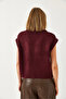 Women's Burgundy Premium Diamond Patterned Oversize Knitwear Sweater Ts241003 60261172 - 7