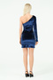 Women's Navy Blue One Shoulder Mini Dress with Drawstring Detail - 8