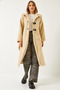 Women's Beige Buttoned Lined Belted Teddy Coat 938127 60261182 - 2