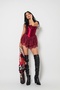 Burgundy Mini Dress with Lace Detailed Corset Look Shorts - 3