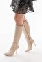 Ls-226 Beige Suede Zip-Up Elastic Thin High-Heeled Women's Boots - 4