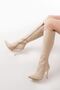 Ls-226 Beige Suede Zip-Up Elastic Thin High-Heeled Women's Boots