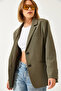 Women's Khaki Padded Double Pocket Lined Blazer Jacket 3338 60261198