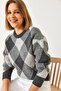 Women's Anthracite Square Patterned Knitwear Sweater 20011154