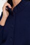 Women's Stand Collar Three Quarter Sleeve Short Wool Coat Y.A Navy Blue - 6