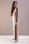 Beige Wide-Legged Girls' Tracksuit Set with Stripes on the Sides 19874 - 5