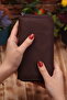 Brown Unisex Leather Portfolio Card Holder Long Wallet with Phone Compartment