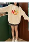 Women's Beige No Angry Printed Crew Neck Oversize Sweatshirt