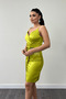Satin Fabric Beading Detail Dress - Pistachio Green - 4