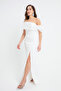 Women's White Slim Fit Collar Detailed Slit Long Evening Dress