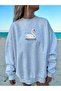 Women's Gray Swan Printed Crew Neck Oversize Sweatshirt