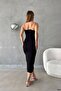 Black Rope Strap Slit Detail Scuba Fabric Dress - 5