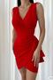 Red Crepe Fabric Thick Strap Flounce Detail Mini Dress - 3