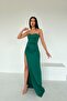 Green Heart Collar Deep Slit Detailed Scuba Fabric Dress - 2