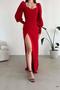 Red Balloon Sleeve Slit Detail Imported Crepe Fabric Long Evening Dress - 4