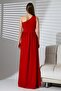 Red imported crepe fabric one shoulder long side slit dress - 8