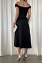 Black Scuba Fabric Madonna Collar Belted Dress - 5