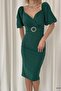 Green Self-Belted Crepe Fabric Short Sleeve Dress - 3