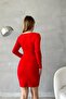 Red Square Neck Long Sleeve Slit Detail Imported Crepe Fabric Dress - 5