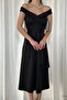Black Scuba Fabric Madonna Collar Belted Dress - 4