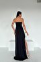 Black Heart Collar Deep Slit Detailed Scuba Fabric Dress - 8