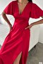 Red Back Detailed Maxi Length Short Sleeve Satin Dress - 3