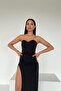 Black Heart Collar Deep Slit Detailed Scuba Fabric Dress - 7