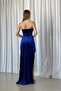 Cobalt Blue Heart Collar Velvet Fabric Dress with Deep Slit Detail - 5